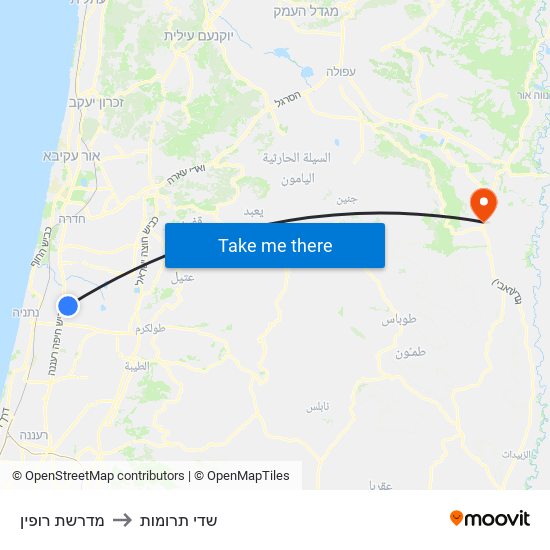 מדרשת רופין to שדי תרומות map