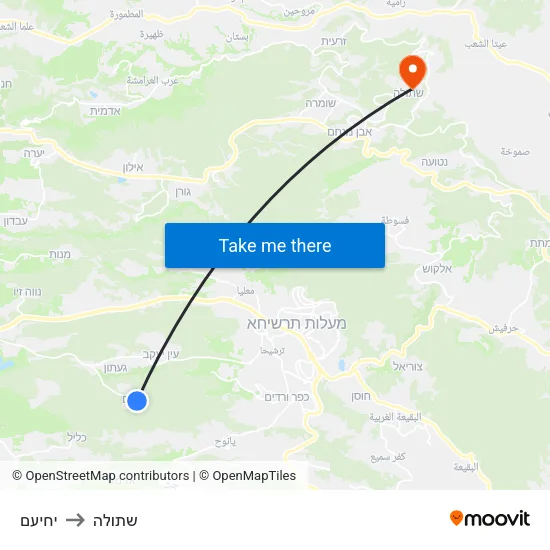 יחיעם to שתולה map