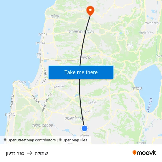 כפר גדעון to שתולה map