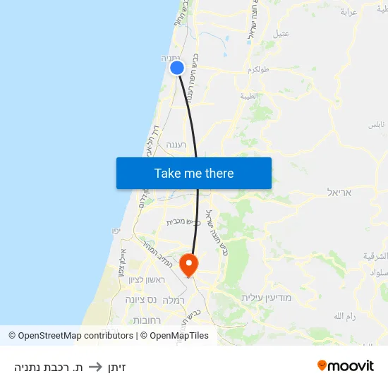 ת. רכבת נתניה to זיתן map