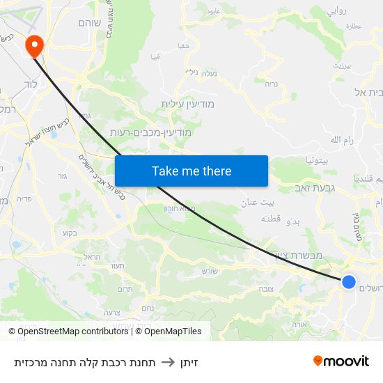 תחנת רכבת קלה תחנה מרכזית to זיתן map