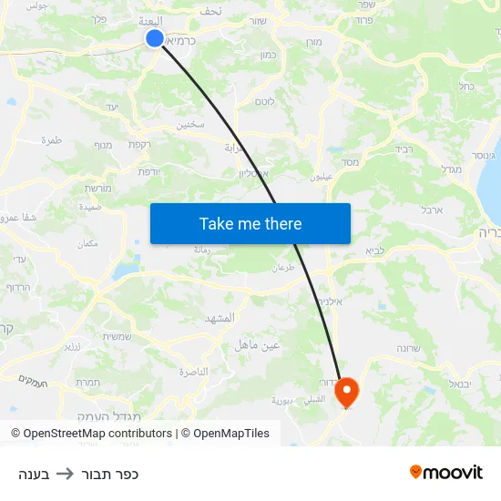 בענה to כפר תבור map