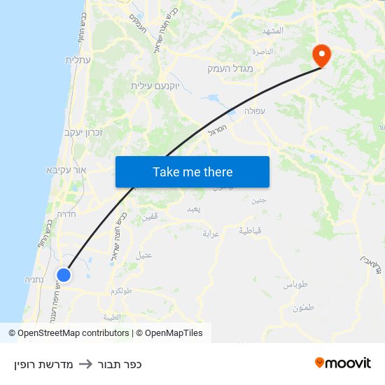 מדרשת רופין to כפר תבור map