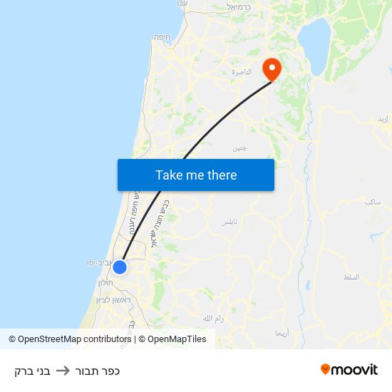 בני ברק to כפר תבור map