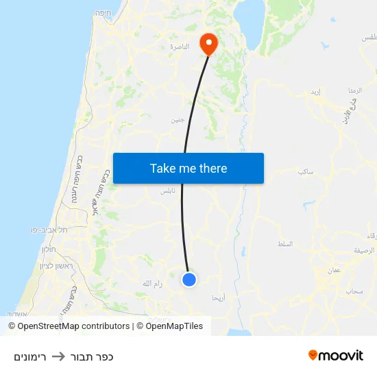 רימונים to כפר תבור map