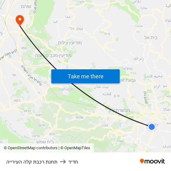 תחנת רכבת קלה העירייה to חדיד map