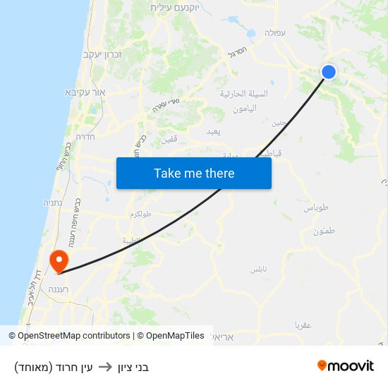 עין חרוד (מאוחד) to בני ציון map