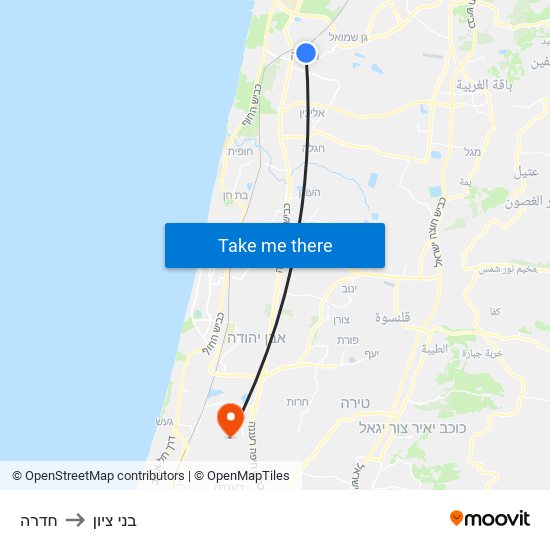 חדרה to בני ציון map