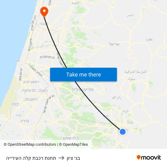 תחנת רכבת קלה העירייה to בני ציון map