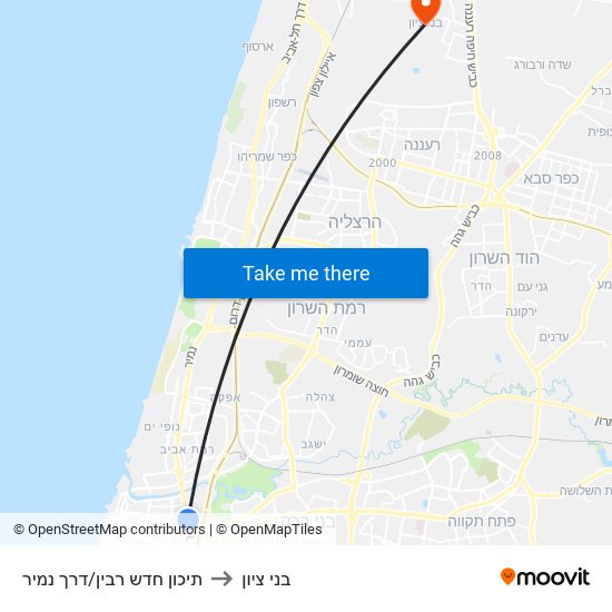 תיכון חדש רבין/דרך נמיר to בני ציון map