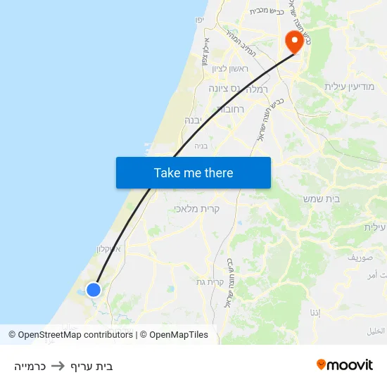 כרמייה to בית עריף map