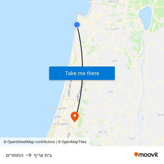 החותרים to בית עריף map