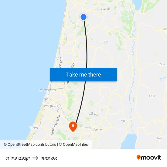 יקנעם עילית to אשתאול map