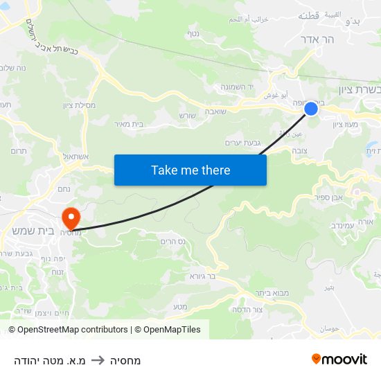 מ.א. מטה יהודה to מחסיה map