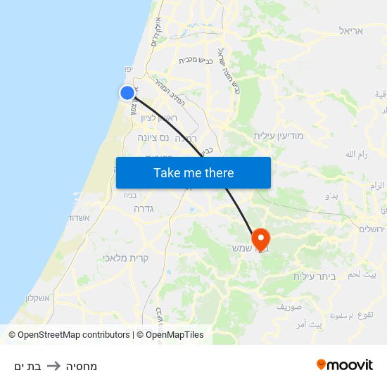 בת ים to מחסיה map