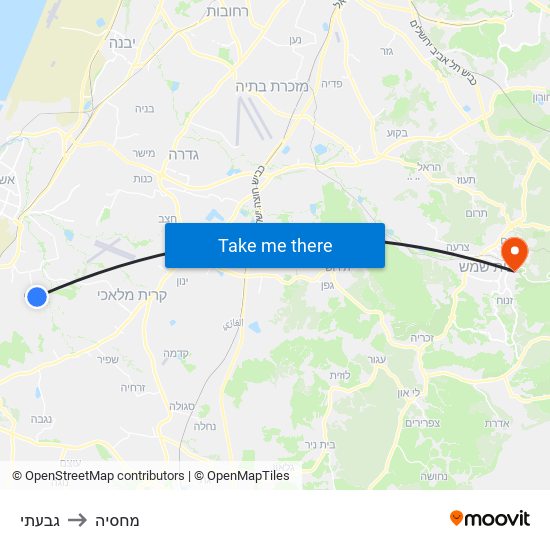 גבעתי to מחסיה map