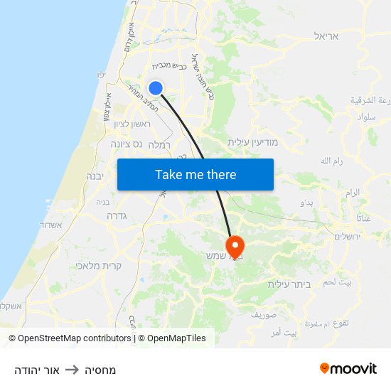 אור יהודה to מחסיה map