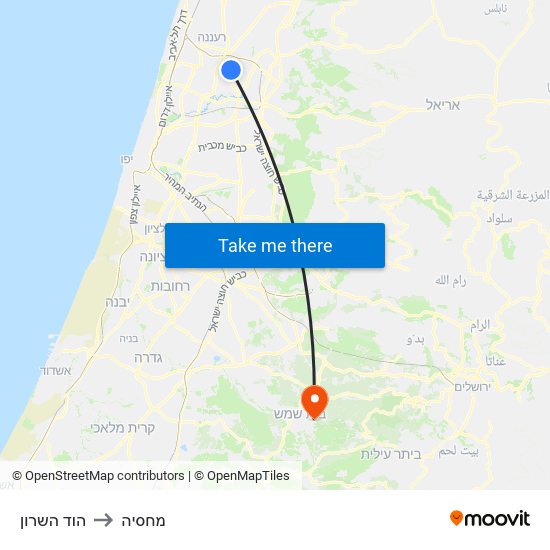 הוד השרון to מחסיה map