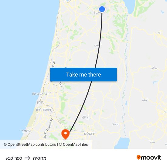 כפר כנא to מחסיה map