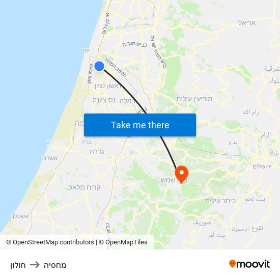 חולון to מחסיה map