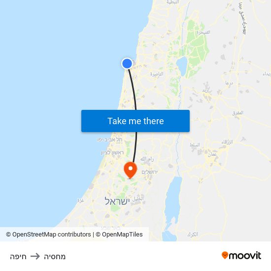 חיפה to מחסיה map