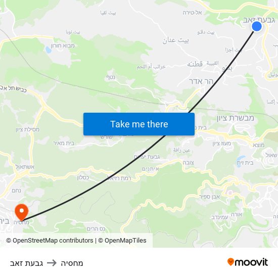 גבעת זאב to מחסיה map