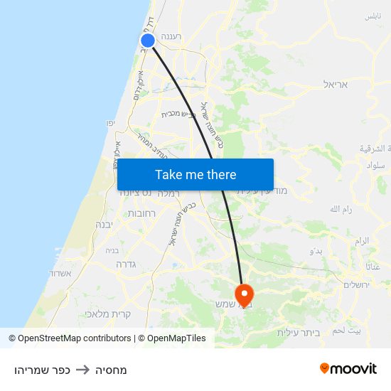 כפר שמריהו to מחסיה map