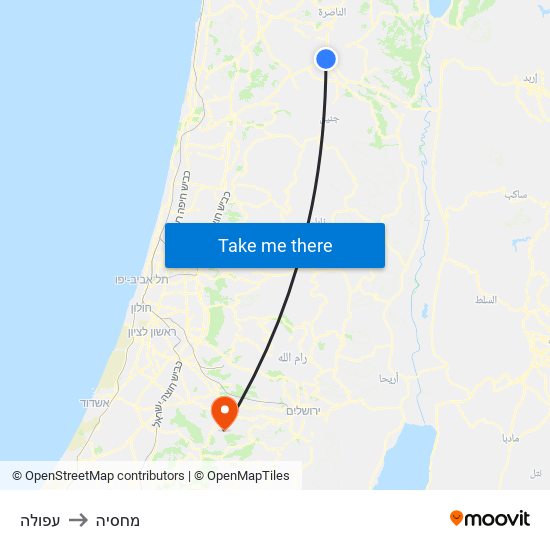 עפולה to מחסיה map