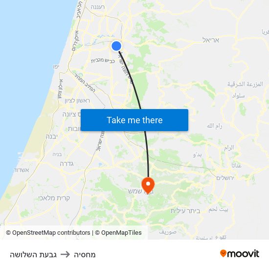 גבעת השלושה to מחסיה map