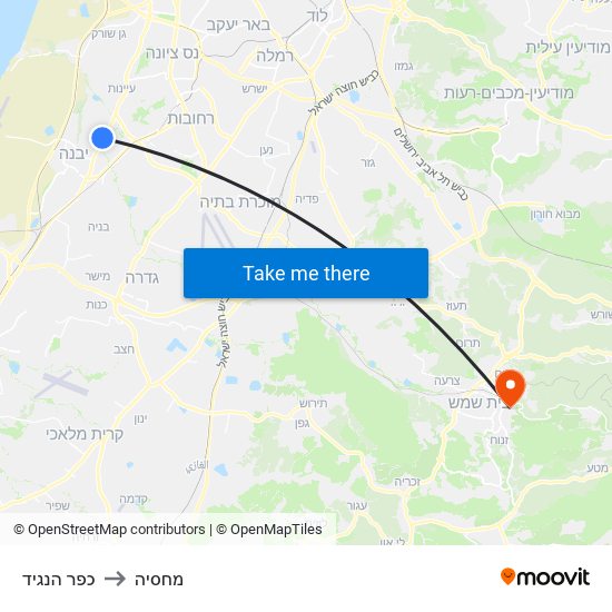 כפר הנגיד to מחסיה map