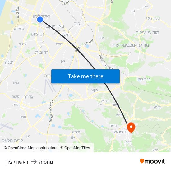 ראשון לציון to מחסיה map