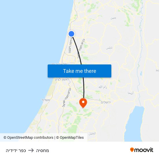 כפר ידידיה to מחסיה map