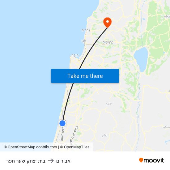 בית יצחק-שער חפר to אבירים map