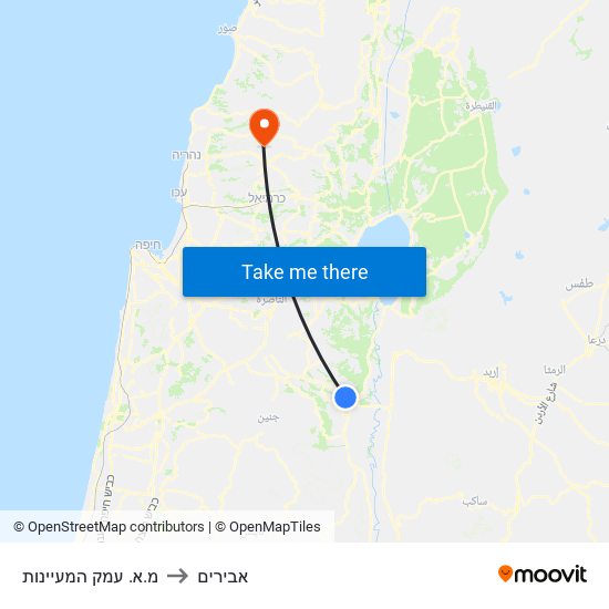 מ.א. עמק המעיינות to אבירים map