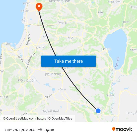 מ.א. עמק המעיינות to עמקה map