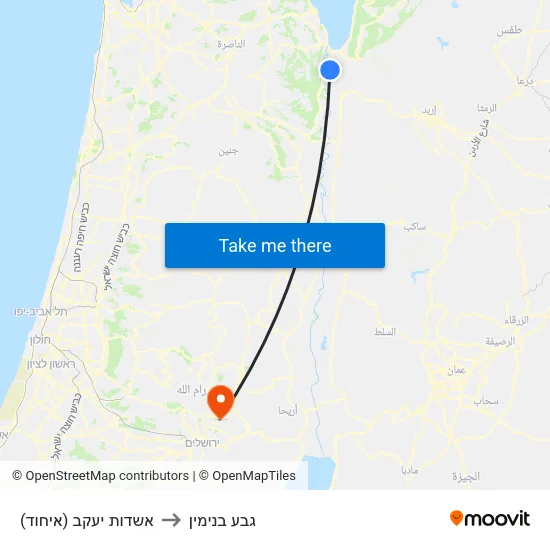 אשדות יעקב (איחוד) to גבע בנימין map