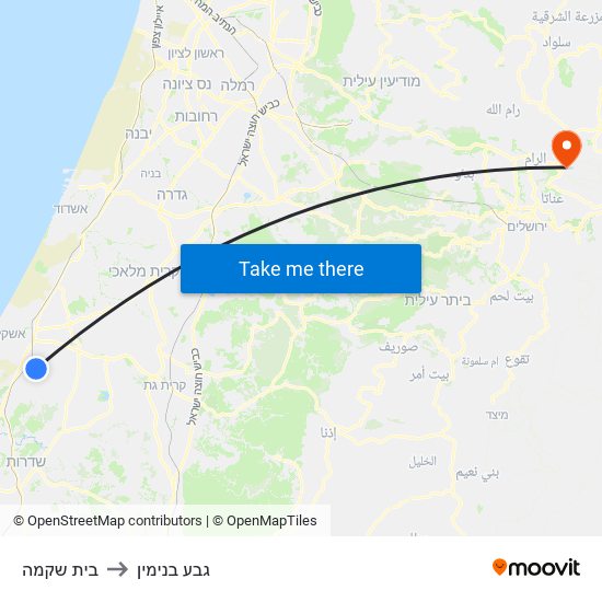 בית שקמה to גבע בנימין map