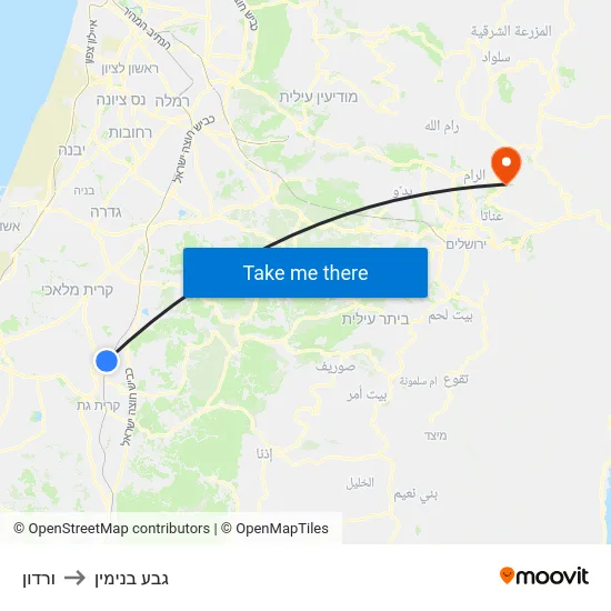 ורדון to גבע בנימין map
