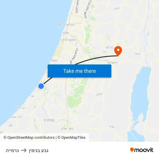 כרמייה to גבע בנימין map