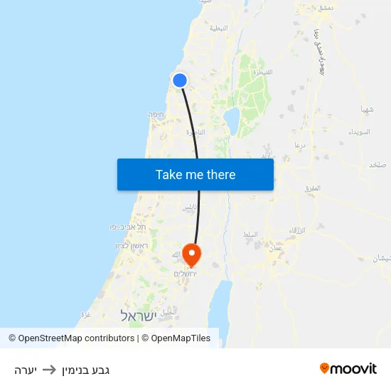 יערה to גבע בנימין map