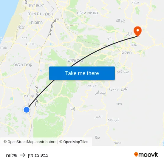 שלווה to גבע בנימין map