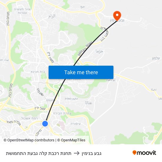 תחנת רכבת קלה גבעת התחמושת to גבע בנימין map