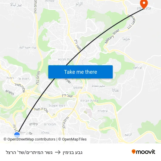 גשר המיתרים/שד' הרצל to גבע בנימין map