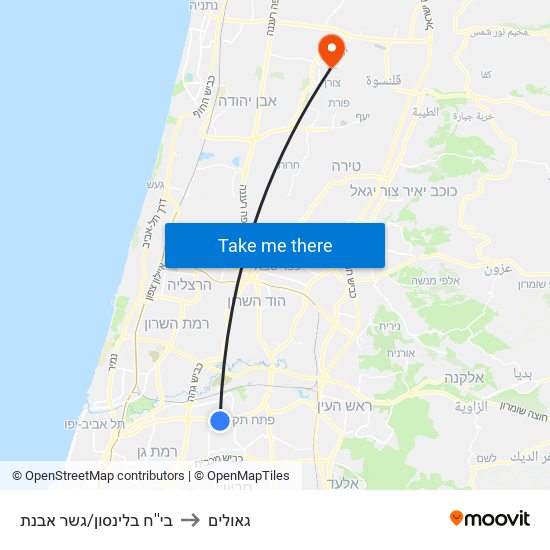 בי''ח בלינסון/גשר אבנת to גאולים map