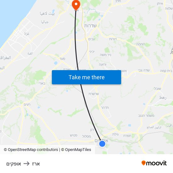 אופקים to ארז map