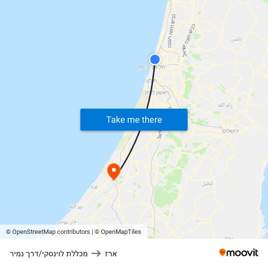 מכללת לוינסקי/דרך נמיר to ארז map