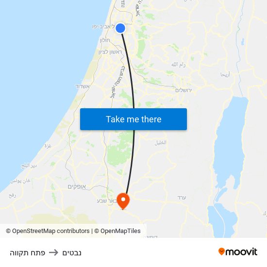 פתח תקווה to נבטים map