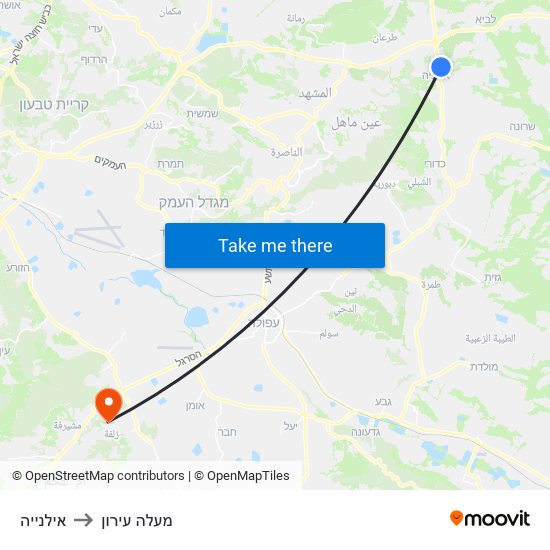 אילנייה to מעלה עירון map