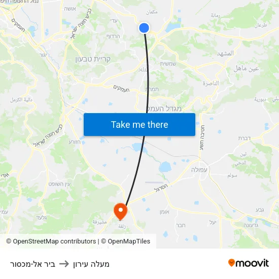 ביר אל-מכסור to מעלה עירון map