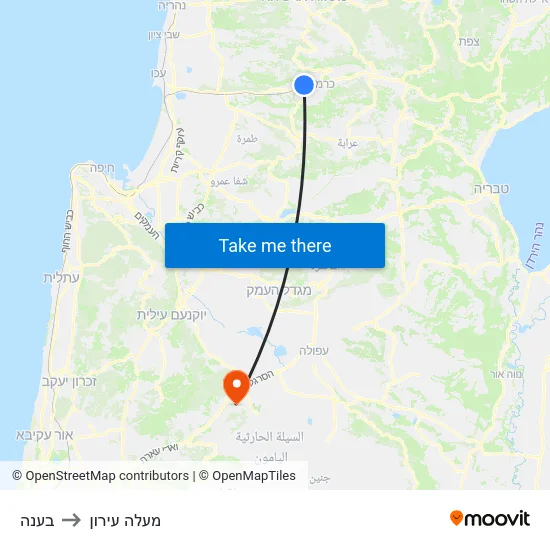 בענה to מעלה עירון map